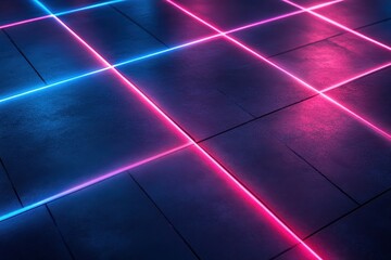 Poster - Neon lines create a vibrant dance floor atmosphere in a modern urban setting at night. Generative AI