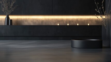 Poster - Elegant black and silver interior with soft light blur for product design and modern decoration concepts