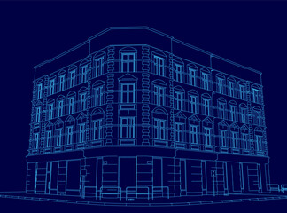 Poster - Blue building with a lot of windows. The building is very tall and has a lot of windows