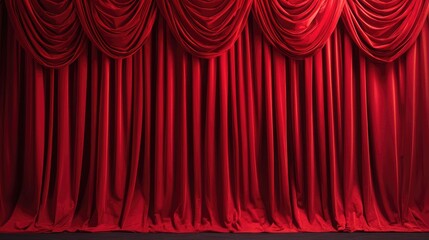 Poster - Elegant red satin draped fabric with rich textures creating a luxurious backdrop for theater or event presentations