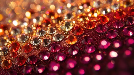 Poster - Elegant rhinestones sparkling on a textured surface showcasing a vibrant array of colors and light reflections in a luxurious design
