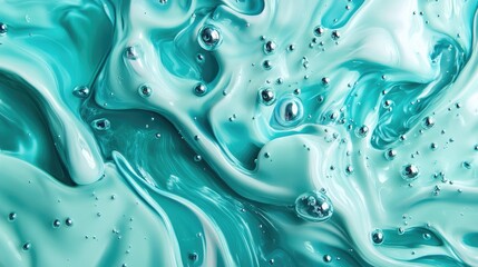Poster - turquoise liquid texture with luxurious splashes and delicate air bubbles creating a serene abstract
