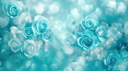 Poster - Turquoise blue bokeh background featuring soft rose shapes creating a dreamy and luxurious effect for design use.