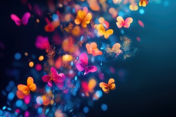 Poster - Colorful butterflies dance through a dreamy garden under soft, ethereal light. Generative AI