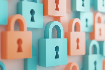 Aufkleber - Colorful 3D Lock Icons on a Wall Representing Security and Protection Concepts