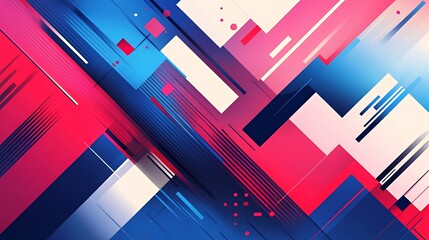Poster - Abstract Geometric Design In Shades Of Blue Red And White