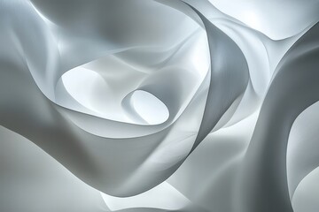 Poster - Swirling ethereal forms create a dreamy atmosphere in a serene, minimalist setting bathed in soft light. Generative AI