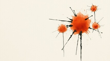 Poster - Vibrant Orange Paint Splatter on Cream Background Creating Abstract Art Design
