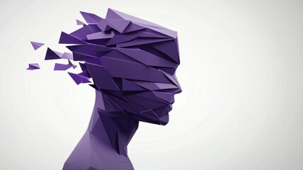 Poster - Abstract Profile of a Stylized Human Head in Geometric Purple Design