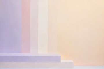 Poster - Subtle gradient layers harmonizing in pastel shades create a serene minimalist display in a tranquil art studio. Generative AI