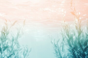 Poster - Underwater scene with seaweed against a soft pastel backdrop during daylight hours. Generative AI