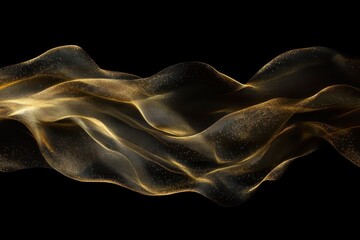 Poster - Flowing golden waves create an ethereal effect against a dark background, showcasing elegance and movement in art. Generative AI