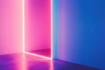 Poster - Neon light reflections creating vibrant atmosphere in a minimalist room with contrasting colors. Generative AI