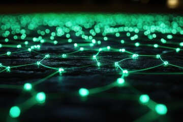 Poster - Unique green light display creating a stunning illuminated pattern on a dark surface during evening hours. Generative AI