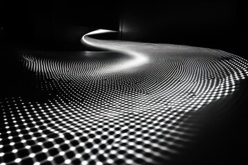 Poster - Dynamic black and white light patterns create a flowing river of luminescence in an indoor space. Generative AI