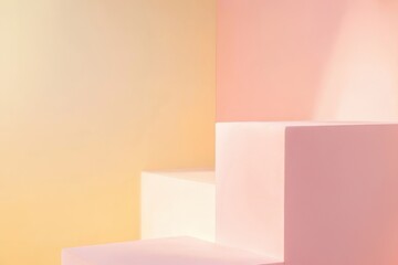 Poster - Soft pastel colors create a calming atmosphere in a minimalist stairwell design. Generative AI