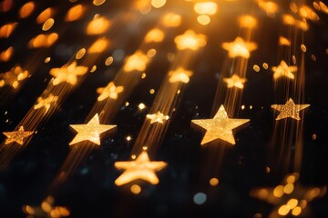 Poster - Golden stars shining brightly against a dark background, creating a magical and whimsical atmosphere at night. Generative AI