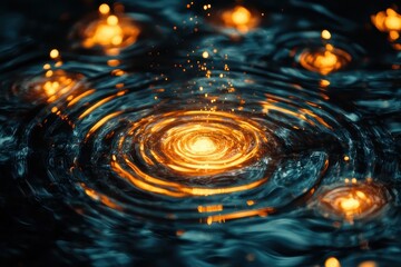Poster - Ripples of light create mesmerizing patterns in dark water during a serene evening. Generative AI