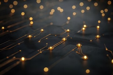 Poster - Illuminated circuit patterns with glowing lights and abstract design at close range. Generative AI