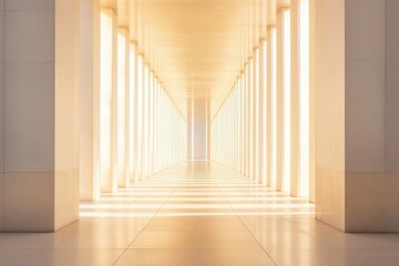 Poster - Elegant corridor illuminated by soft light creating a serene atmosphere in a modern architectural space. Generative AI