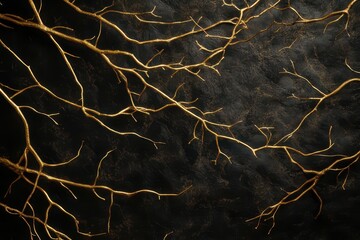 Poster - Delicate golden branches contrast against a dark textured background in an artistic composition. Generative AI