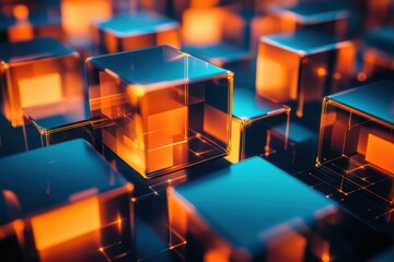 Poster - Colorful illuminated cubes create an abstract digital landscape in a futuristic setting. Generative AI