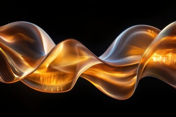 Poster - Flowing abstract shapes illuminated by warm light create a captivating visual effect in a dark environment. Generative AI
