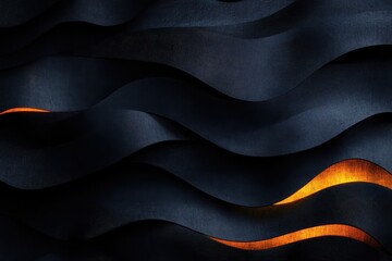 Poster - Dark waves of fabric with warm glowing accents creating a striking visual effect in an abstract design. Generative AI