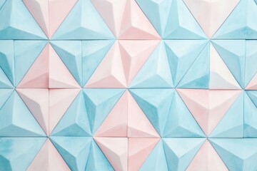 Poster - Colorful geometric wall design featuring triangular shapes in soft pastel hues. Generative AI