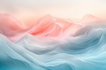 Poster - Abstract landscape with soft pastel colors and flowing waves of pink and blue tones creating a dreamlike atmosphere. Generative AI