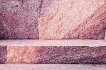 Poster - Interesting textural details of pink granite rock surface in a natural setting reflecting warm sunlight. Generative AI