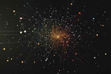 Poster - Colorful abstract cosmic design showcasing connections between stars and galaxies in a dark space background. Generative AI