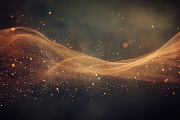 Poster - Ethereal golden swirls with sparkling particles in dark ambiance during tranquil evening hours. Generative AI