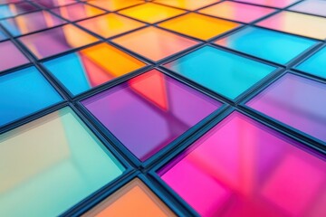 Poster - Colorful geometric pattern with vibrant hues captured in a modern design setting during daylight hours. Generative AI