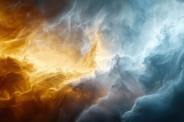 Poster - Vivid swirling clouds at sunrise blending shades of orange and blue create a dreamlike atmosphere in the sky. Generative AI