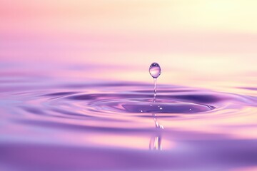 Poster - Water droplet creates ripples on pastel surface during serene early morning light. Generative AI