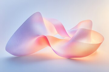 Poster - Abstract soft ribbon sculpture illuminated with warm colors in gentle curves and flowing forms. Generative AI