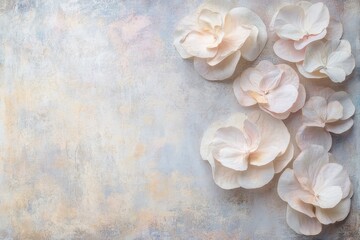Poster - Soft white flowers arranged on a textured background creating a serene and delicate atmosphere for a design project. Generative AI
