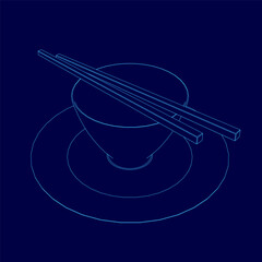 Poster - Blue plate with chopsticks on it. The plate is empty