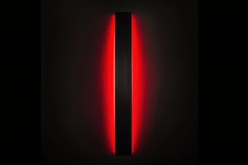 Poster - Red illuminated vertical strip on a dark wall creating a modern and minimalistic atmosphere at night. Generative AI