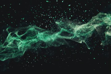 Poster - Swirling green and teal smoke with sparkling particles against a black background creates a mesmerizing cosmic effect. Generative AI