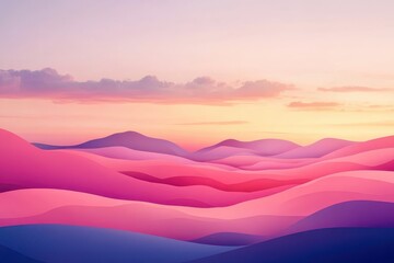 Poster - Vibrant rolling hills bathed in hues of pink and purple at sunset over a serene landscape. Generative AI