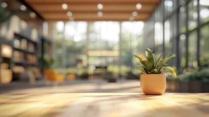 Poster - Modern Minimalist Office with High Ceilings and Blurred Background for Presentation