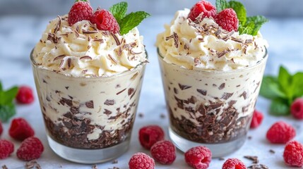 Delicious Chocolate Raspberry Dessert in Glasses