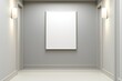 © AImagine Designs - Concept mockup of an empty poster on office wall for corporate branding. Empty gallery space with a blank canvas on the wall and soft lighting