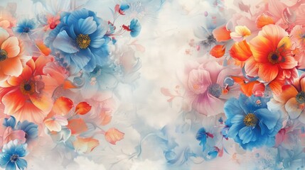 Canvas Print - beautiful celebration banner with abstract blue blue, orange, pink and red flowers on light background for international women's day, birthday, mother's day