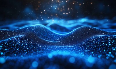 dark blue abstract neon lights background, technology business grainy gradient dynamic perspective, 