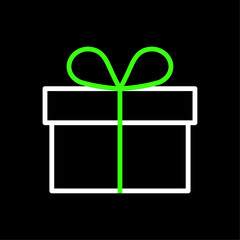 Poster - Gift Box vector icon in line style design for website, app, UI, isolated on black background. Editable stroke. Vector illustration.