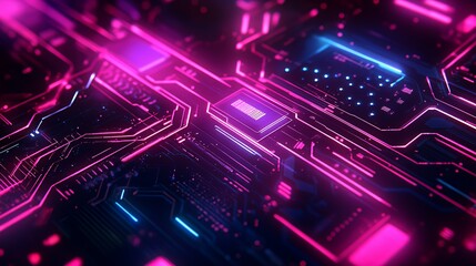 Aufkleber - Abstract Futuristic Circuit Board Glowing Neon Pink Blue