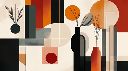Poster - Abstract Geometric Artwork Featuring Vases and Branches